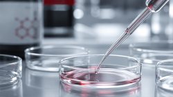 Laboratory pipette dispensing into a petri dish